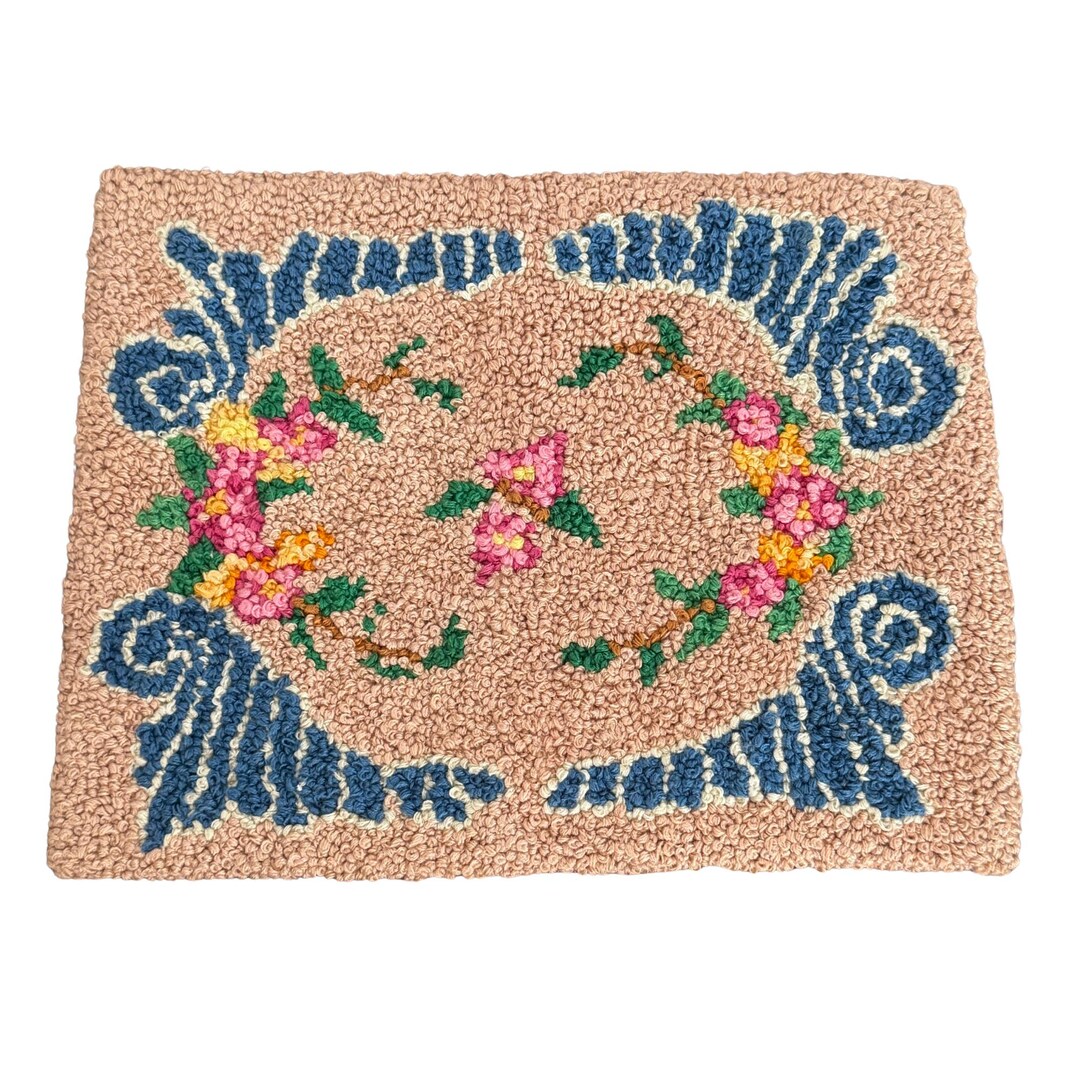 Large Artisan Miniature Hooked Area Rug With Floral Garland Motif From ...