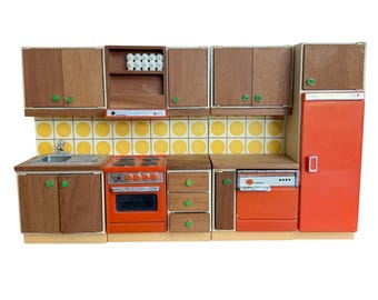 Vintage Lundby Orange Kitchen - Maßstab 1:16 - 1970er Jahre