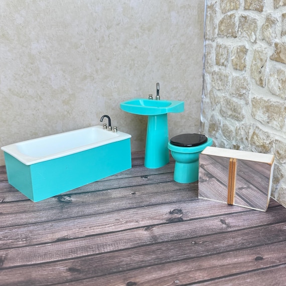 Dollhouse Bodo Hennig Vintage Miniature Bathroom, Toilet, Bathtub