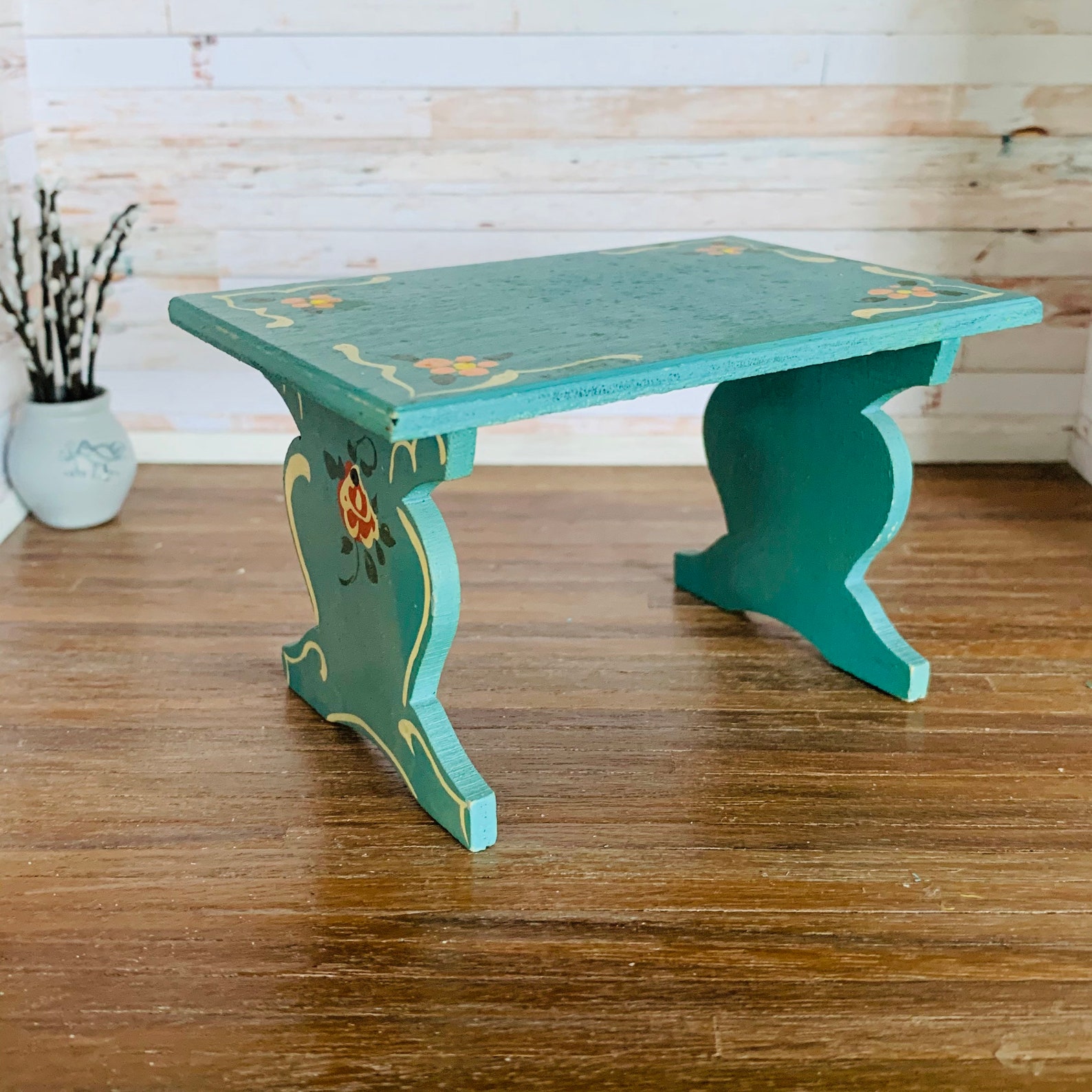 Blue Painted Floral Dining Table Vintage Miniature Dollhouse | Etsy