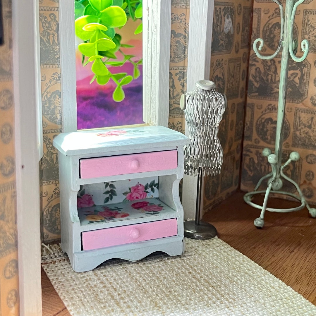 Vintage Painted Dollhouse Bedside Table Floral Design in Etsy