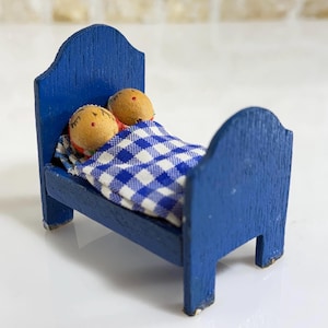 Dollhouse German Toy, Tiny Vintage Dolls in Bed, Miniature