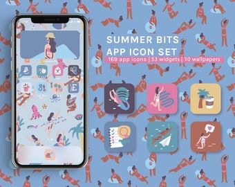 Summer App Icon Set | Hand-drawn Aesthetic Home Screen for iOS & Android | Wallpapers | Widgets | Beach | Holidays | Sara Maese