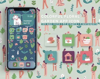 Colorful Floral App Icon Set | Hand-drawn Aesthetic Home Screen for iOS & Android | Wallpapers | Widgets | Flowers | Sara Maese