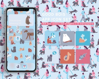 Cute Dogs App Icon Set | Hand-drawn Aesthetic Home Screen for iOS & Android | Wallpapers | Widgets | Dogs | Good Boys | Puppy | Sara Maese