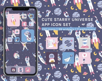 Cute Universe App Icon Set | Hand-drawn Aesthetic Home Screen for iOS & Android | Wallpapers | Widgets | Galaxy | Stars | Sara Maese