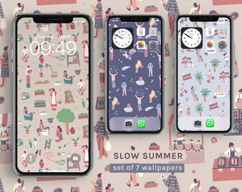 Summer Wallpaper Set | Hand-drawn Aesthetic Wallpapers | Desktop Illustrations for Iphone & Android | Digital Download | Sara Maese