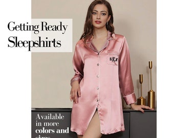 Personalized Sleep Shirts, Personalized Bridesmaid Pajama Shirts, Bridesmaid Pajamas, Bridesmaid Button Down Shirts, Getting Ready Pjs