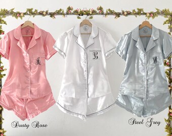 Bridesmaid pajamas, Bridesmaid PJs, Bridesmaid Gift, Pajamas, Bridal PJS, Bridal Satin Shorts, Bridesmaid Gift, Bridesmaid PJ Set