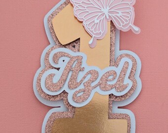 Butterfly 1st Birthday Cake Topper Decorations - Pink & Gold, Pre-Assembled, For Baby Shower 1 thumbnail image