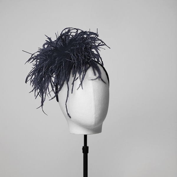 Grace Ostrich Feather Headband Modern Hat Fascinator Races Wedding Pink Blue Black White Navy