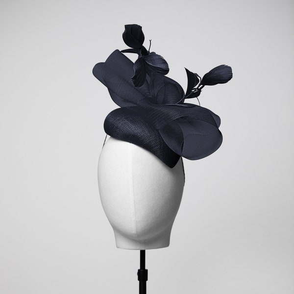 Poppy Teardrop Percher Modern Hat Fascinator Races Wedding Pink Blue Black White Navy