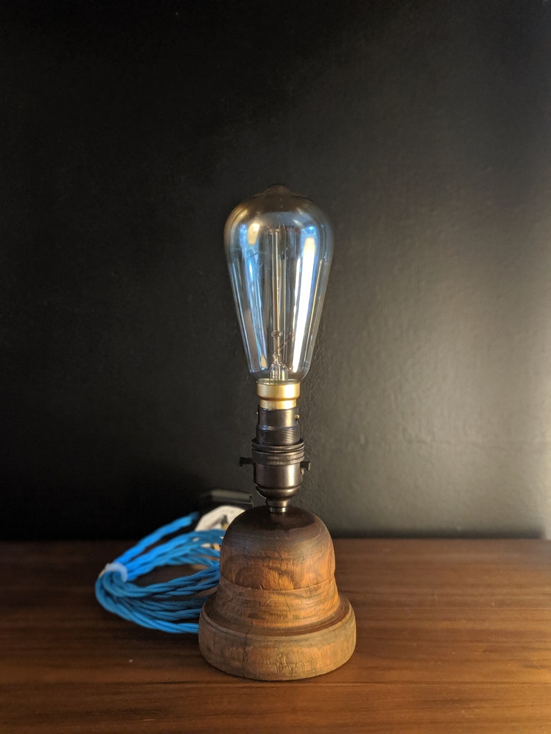 Vintage Industrial design edison bulb unique handmade wooden chuck table lamp