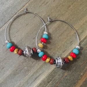Southwestern Beaded Hoops, Small Hoop Earrings, Beaded Hoop Earrings, Bohemian Earrings,  Gift Earrings, Dainty Hoop Earrings
