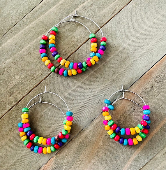 Wood bead cheap hoop earrings