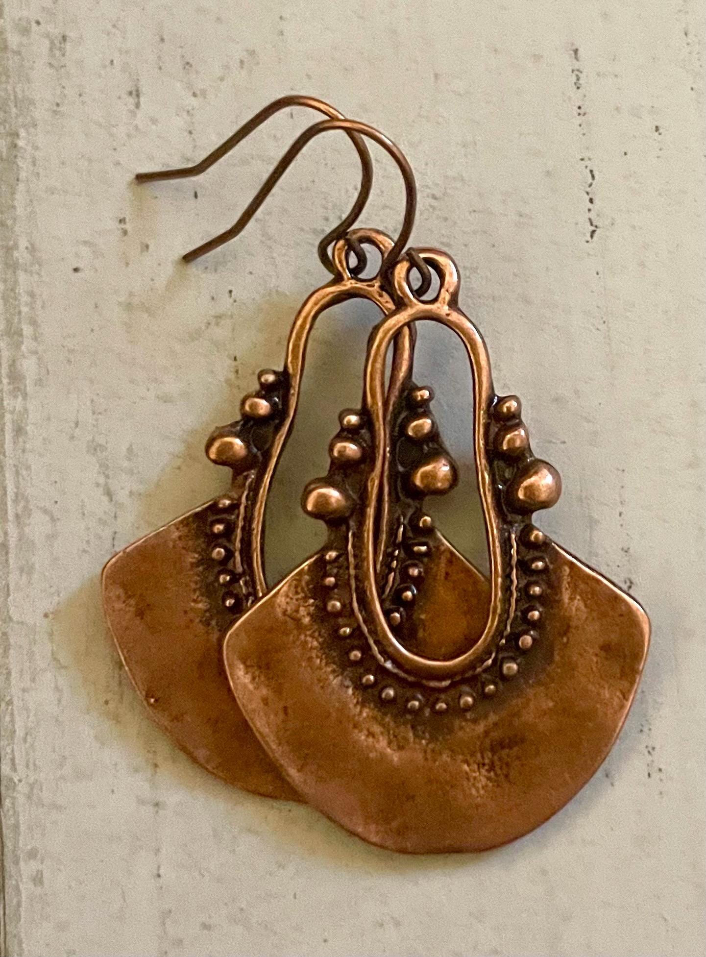 Copper Charm Earrings, Antiqued Copper Earrings, Earring Gift, Copper Jewelry, Bohemian Copper Earrings