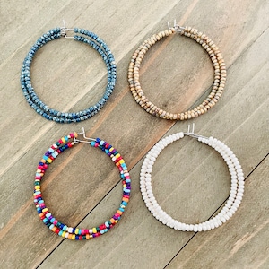 Large Seed Bead Hoop Earrings , Boho Hoop Earrings, Beaded Hoop Earrings, Rainbow Hoop Earrings, Handmade Hoop Earrings