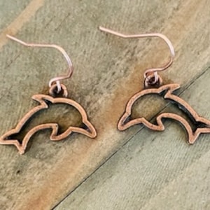 Copper Dolphin Earrings, Animal Earrings, Animal Jewelry, Dolphin Earrings, Dolphin Jewelry,Earring Gift Shop,Copper Jewelry,Dolphin Pendant