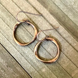 Rustic Dainty Copper Earrings, Geometric Shaped  Earrings, Gift Earrings, Gift For Mom Frined Aunt, Copper Jewelry, Bohemian