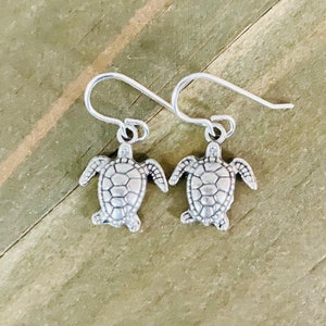 Dainty Silver Turtle Earrings, Silver Earrings, Small Silver Turtle Earrings, Antiqued Silver Jewelry, Earring Gift Shop