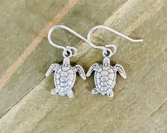 Dainty Silver Turtle Earrings, Silver Earrings, Small Silver Turtle Earrings, Antiqued Silver Jewelry, Earring Gift Shop