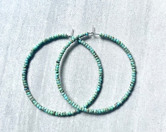 Aros grandes de turquesa, aros con cuentas para mujer, joyas de cuentas Picasso, aros bohemios, aros playeros grandes
