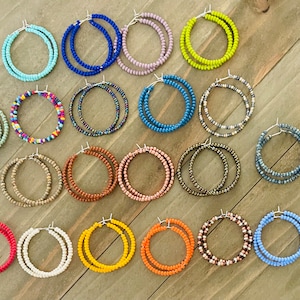 Medium Sized Hoop Earrings, Custom Earrings, Bridesmaid Earrings, Beaded Hoop Earrings, Bridesmaid Jewelry, Seed Bead Hoops,Bohemian Jewelry