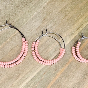 Pink Seed Bead Hoop Earrings, Pink Hoops, Valentine’s Day Hoops, Valentine’s Day Earrings, Boho Hoop Earrings, Hoops For Women And Girls