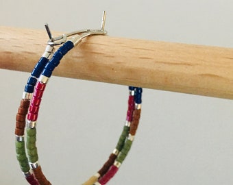Medium Sized Hoop Earrings, Seed Bead Hoop Earrings, Multicolored Hoop Earrings, Dainty Hoop Earrings, Silver Hoop Earrings,Miyuki Bead Hoop