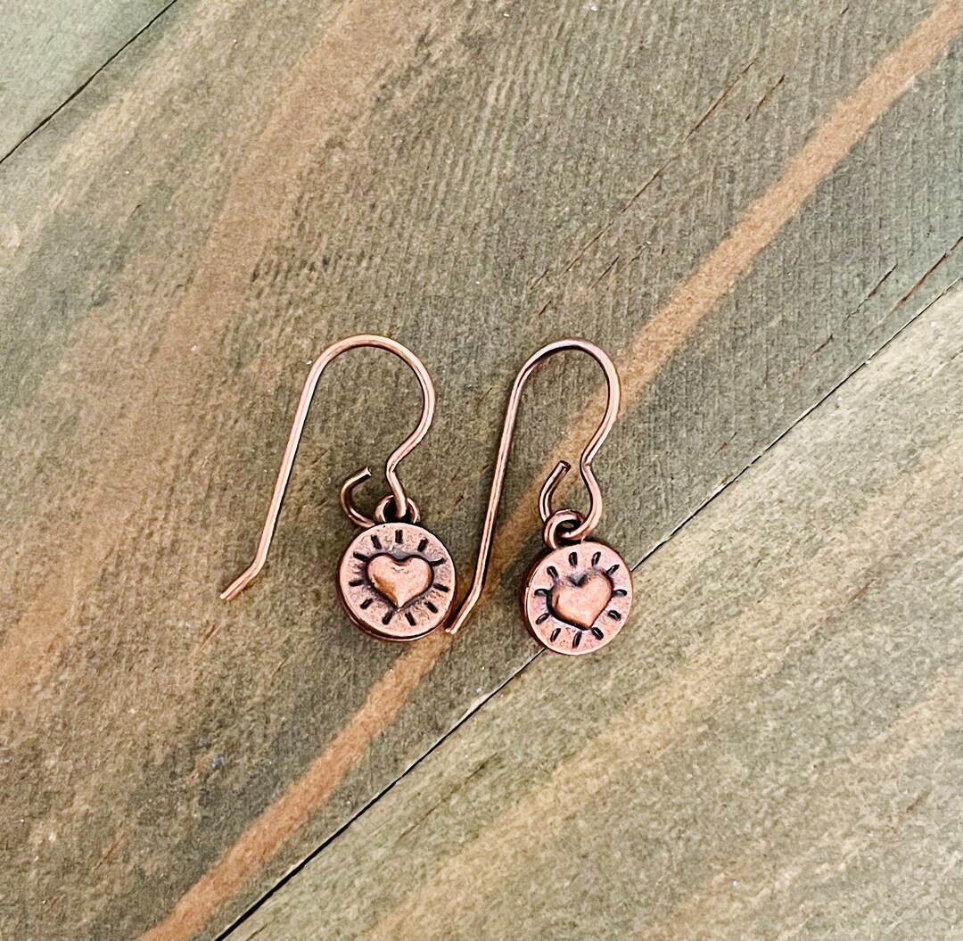 Tiny Copper Heart Earrings, Antiqued Copper Heart Earrings, Earring