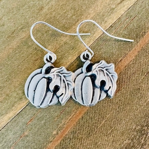 Silver Pumpkin Earrings, Fall Jewelry, Dainty Silver Earrings, Fruit Jewelry, Earring Gift Shop, Antique Silver Pumpkin Earrings, Fall Theme