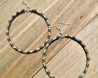 Large Beaded Hoop Earrings, Picasso Bead Hoop Earrings, Bead Hoops, Beaded Hoop Earrings, Big Hoop Earrings, Boho Hoop Earrings