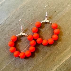 Beaded Hoop Earrings, Neon  Orange Hoop Earrings, Neon Beaded Hoop Earrings, Boho Hoops For Girls And Women, Hoop Earrings, Handmade