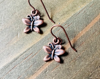 Copper Earrings , Antiqued Copper Butterfly Earrings, Earring Gift Shop, Copper Jewelry, Butter Jewelry Earrings, Minimalist Copper Earrings