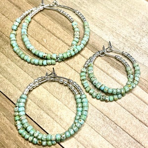 Beaded Hoop Earrings, Seed Bead Hoop Earrings, Turquoise Seed Bead Earrings, Turquoise Hoop Earrings, Dainty Earrings, Small Hoop Earrings