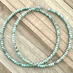Large Turquoise Hoop Earrings, Beaded Hoop Earrings For Ladies, Picasso Bead Jewelry, Boho Hoops, Large Beachy Earrings image 2