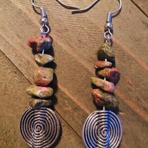 Silver Earrings, Unakite Earrings, Gemstone Earrings,