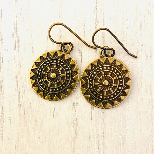 Antiqued Bronze Earrings, Bronze Medallion Earrings, Antiqued Bronze Disc Earrings, Mother’s Day Gift , Earring Gift Shop, Bronze Jewelry