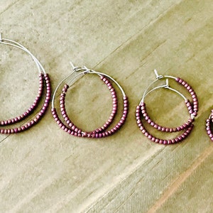 Maroon Seed Bead Hoop Earrings, Beaded Hoop Earrings, Maroon Hoops, Boho Hoop Earrings, Beaded Earrings, Earrings, Earring Gift Shop