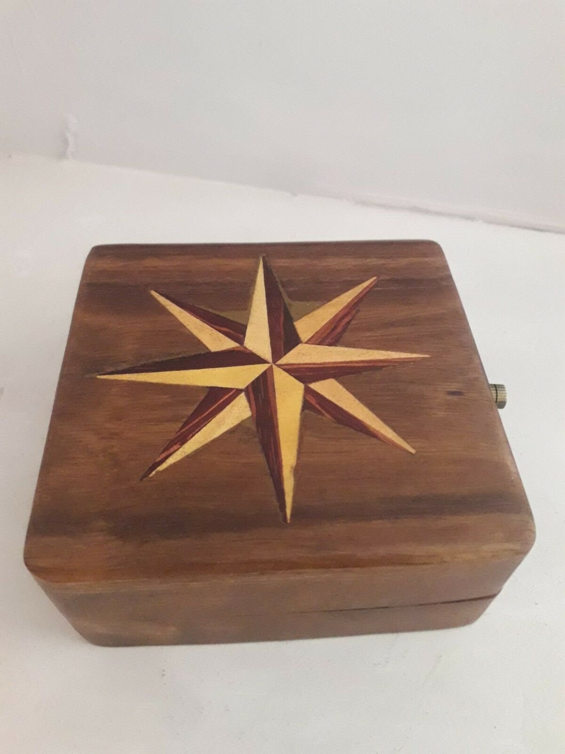 Nautical Brass Compass in Wooden Box Vintage Pocket Desk Etsy