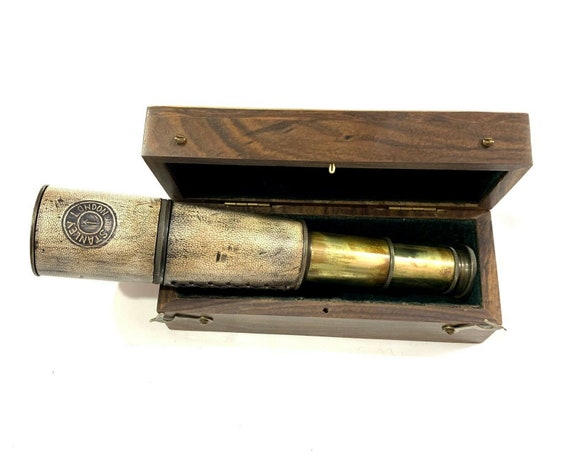 SHAAZ INTERNATIONAL 16 Inch Antique Maritime Brass Leather Telescope Nautical Vintage Spyglass 