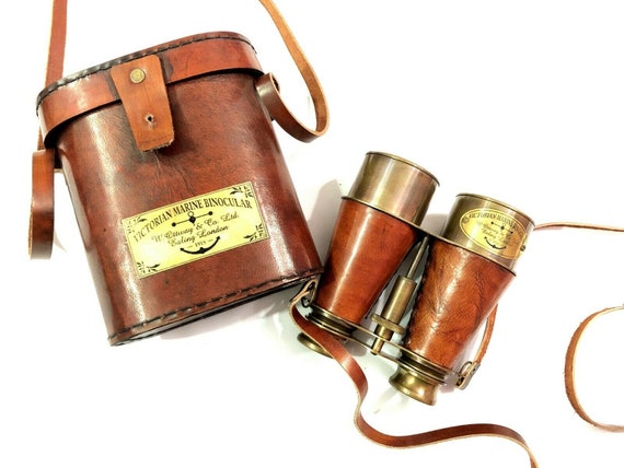 Antique Nautical Brass Binocular with Leather Cover
