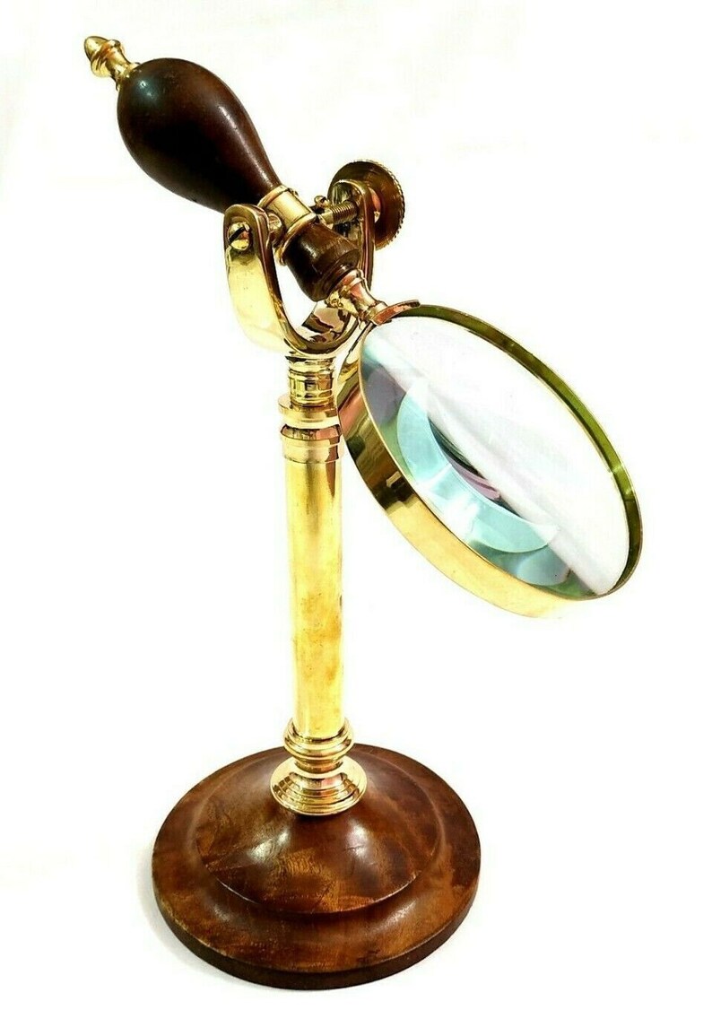 Vintage Brass Handheld Magnifying Glass on Wooden Base Etsy