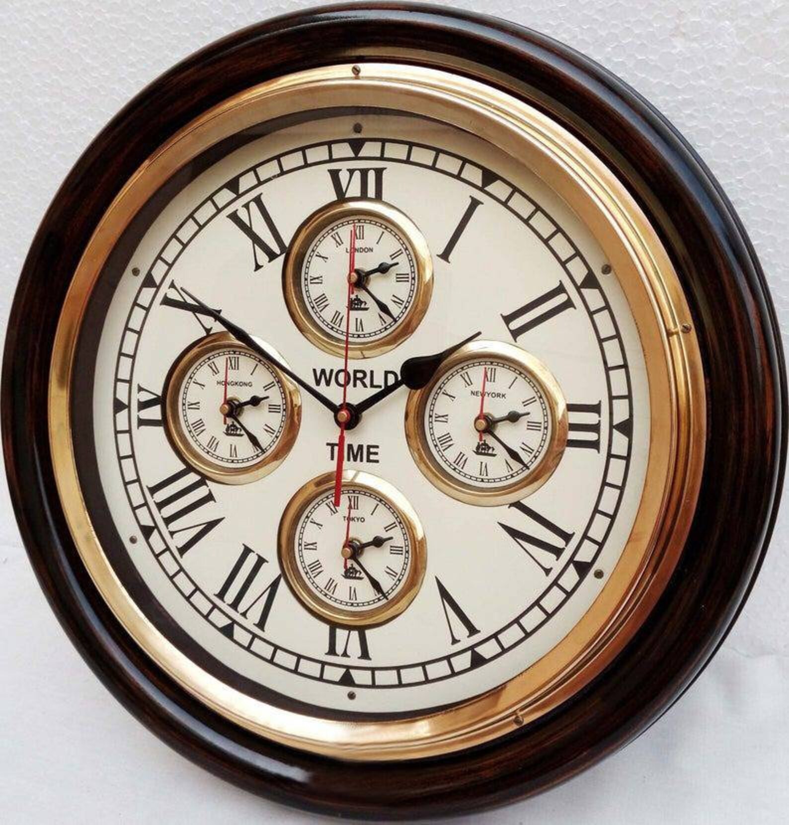 Antique Style Brass Wooden Wall Clock World Time Clock Etsy