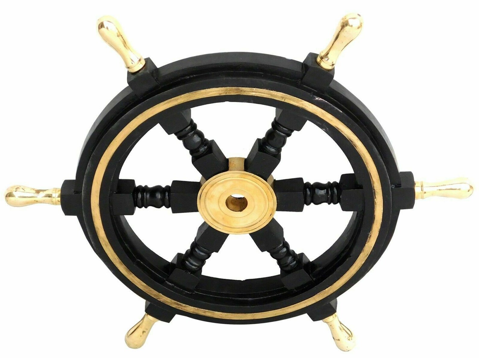 18 Black Wooden Ship's Steering Wheel With Brass Etsy UK