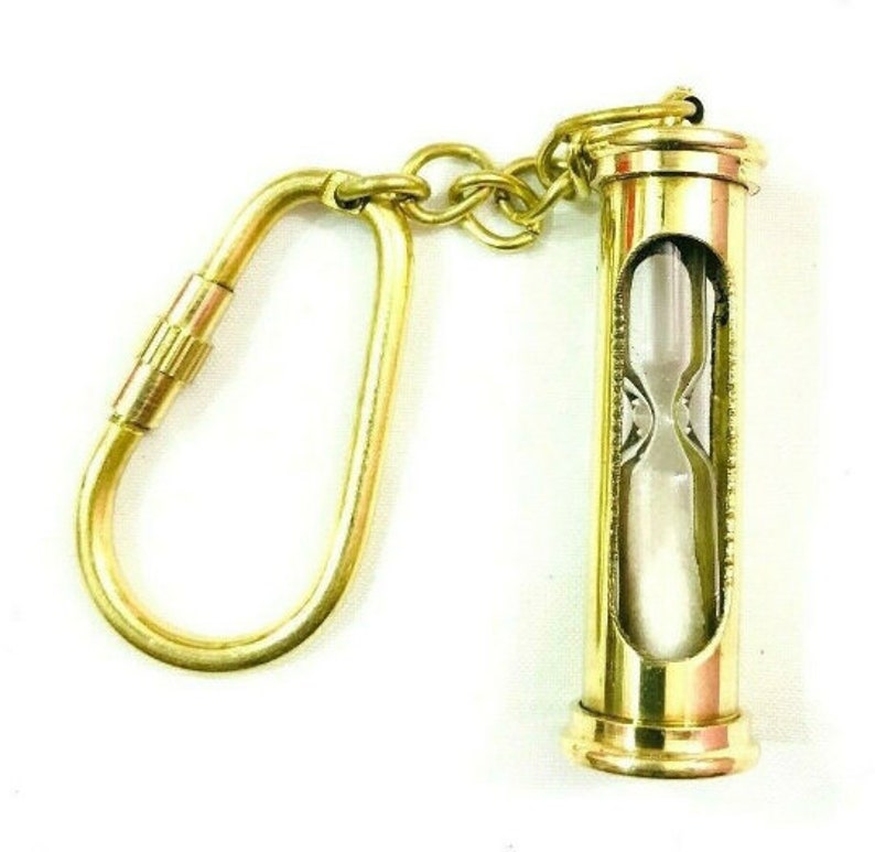 Lot of 100 Brass Sand Timer Key Chains Mini Hourglass Key Rings