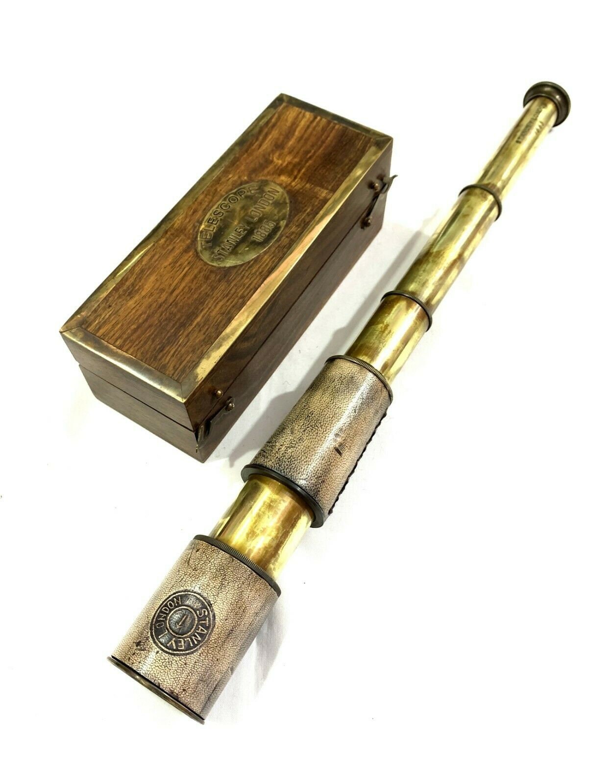SHAAZ INTERNATIONAL 16 Inch Antique Maritime Brass Leather Telescope Nautical Vintage Spyglass SHAAZ INTERNATIONAL 16 Inch Antique Maritime Brass Leather Telescope Nautical Vintage Spyglass