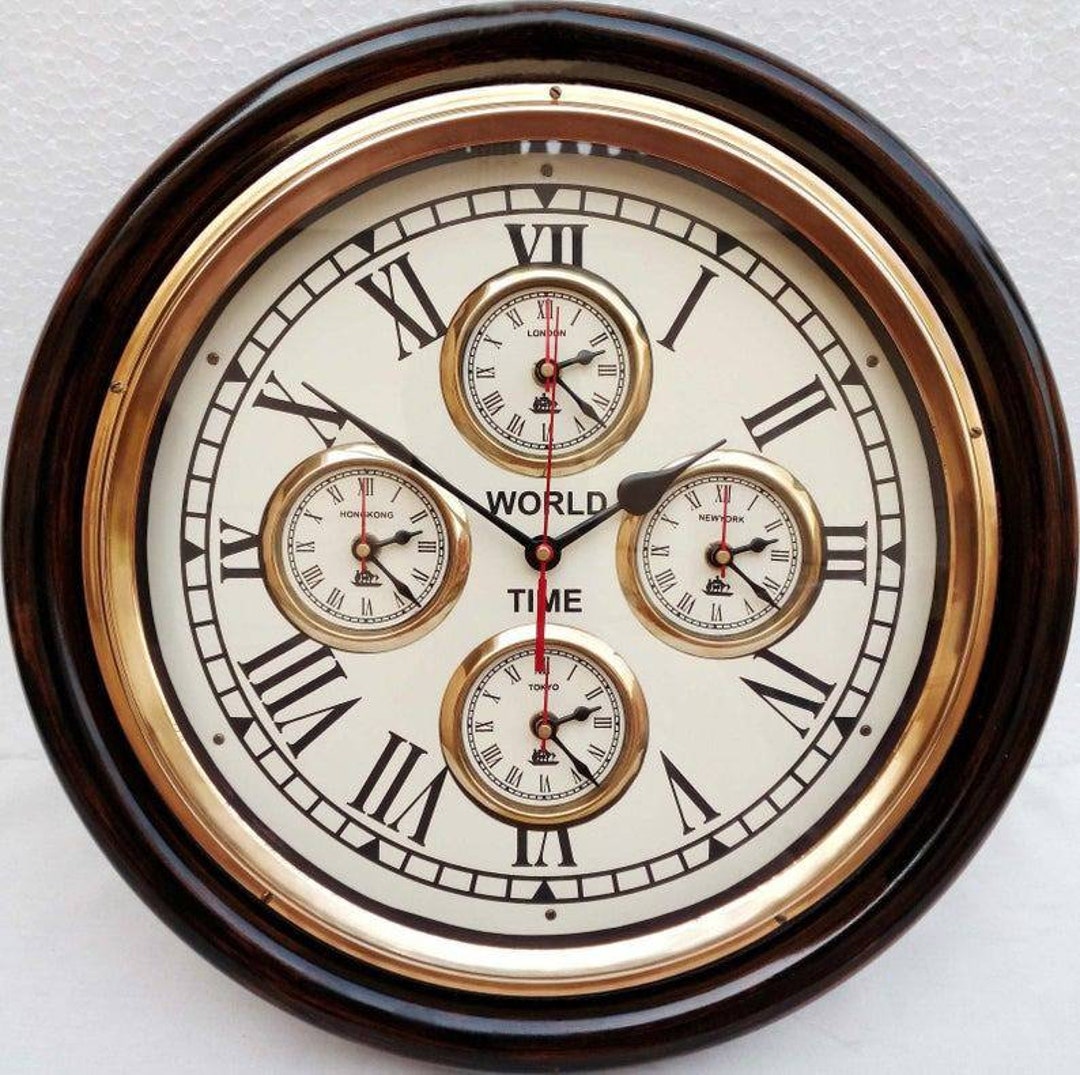 Wooden World Time Wall Clock Home & Office Decorative Wall Etsy
