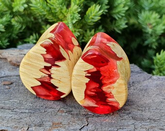 Paar unieke oordopjes, druppelvormige pluggen, meters 00, pluggen en tunnels, 00 meters, harspluggen, oormeters, aangepaste pluggen, houten pluggen, 1 inch