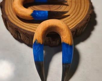 Handmade Hanger Ear Gauges: Wood Resin Horn Plugs, 2g (6mm) ~ 2 inch (50mm)